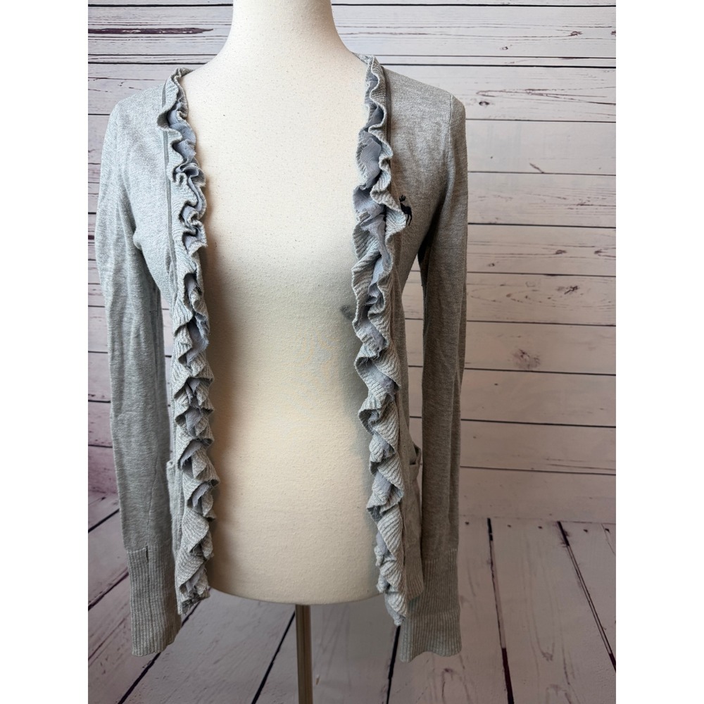 Abercrombie‎ & Fitch Cardigan Small Ruffle Open Front Knit Sweater HoLe Pockets